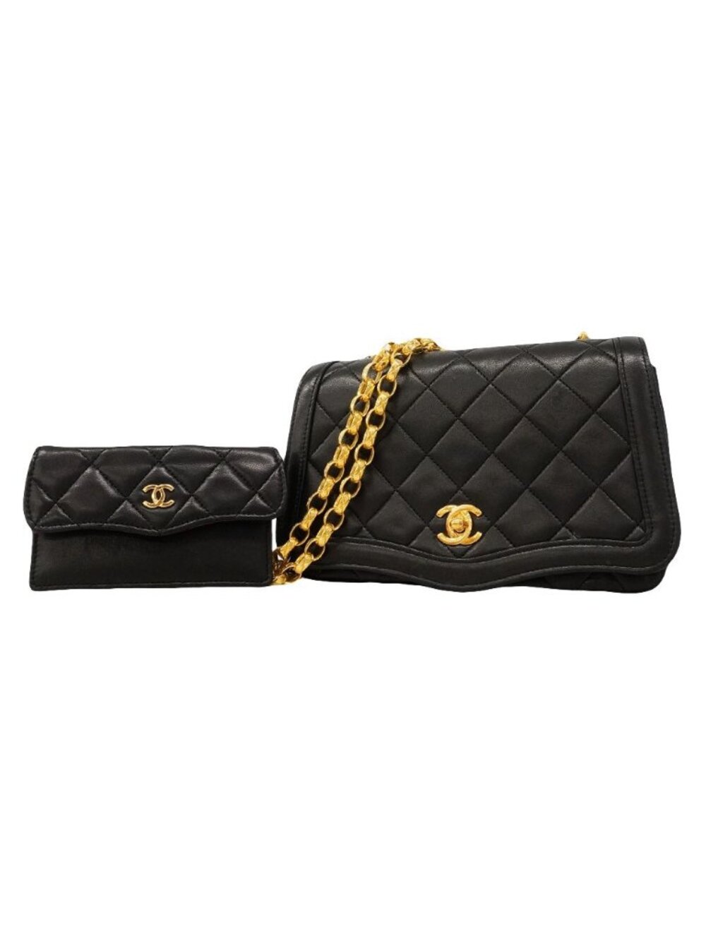 Chanel Shoulder Bag Quilted Lambskin Black Gold